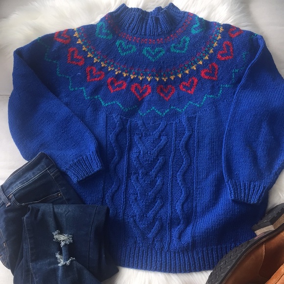 Vintage Sweaters - 💙Vintage Mock Heart Collar Tacky Holiday Sweater